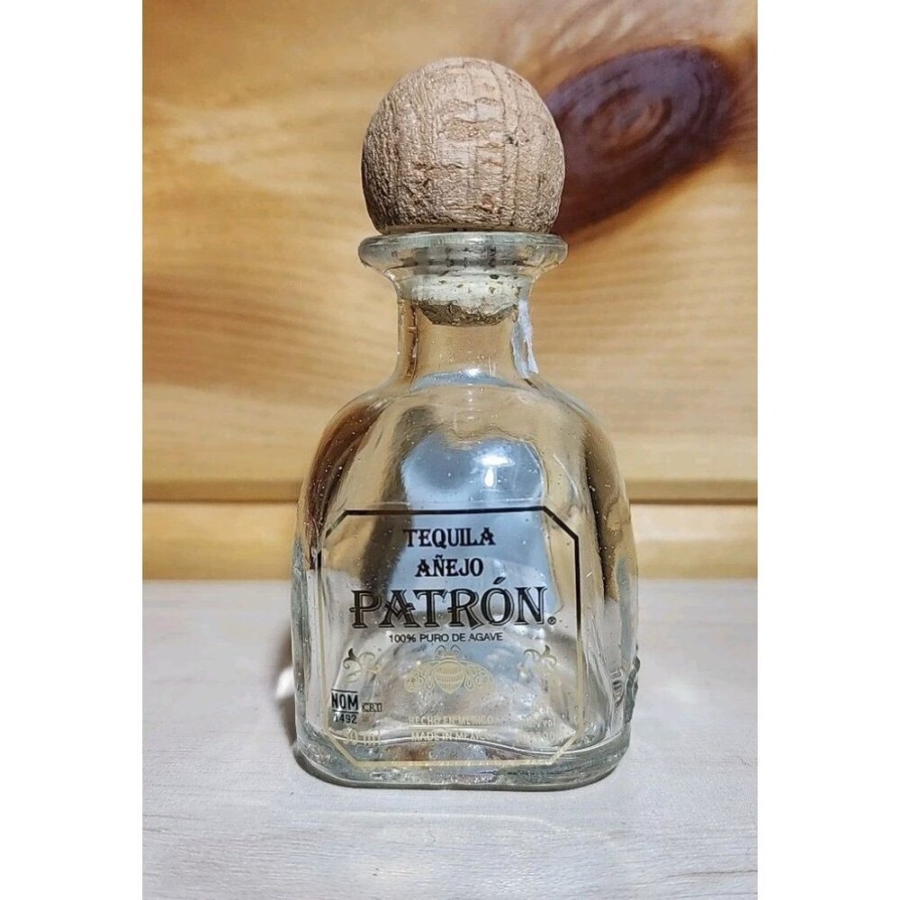 PATRON SILVER TEQUILA 50ml Cork Top Glass Bottle Empty Mini Mexico
